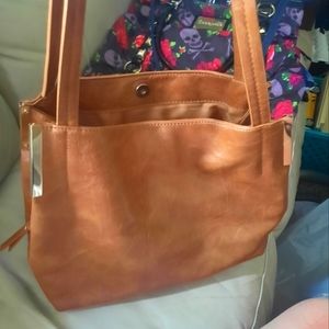 Madison West brown leather handbag w gold trim - mint condition